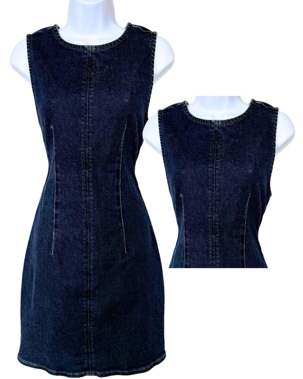 Express Denim Sheath Dress Dark Wash Sleeveless Zip Back Medium